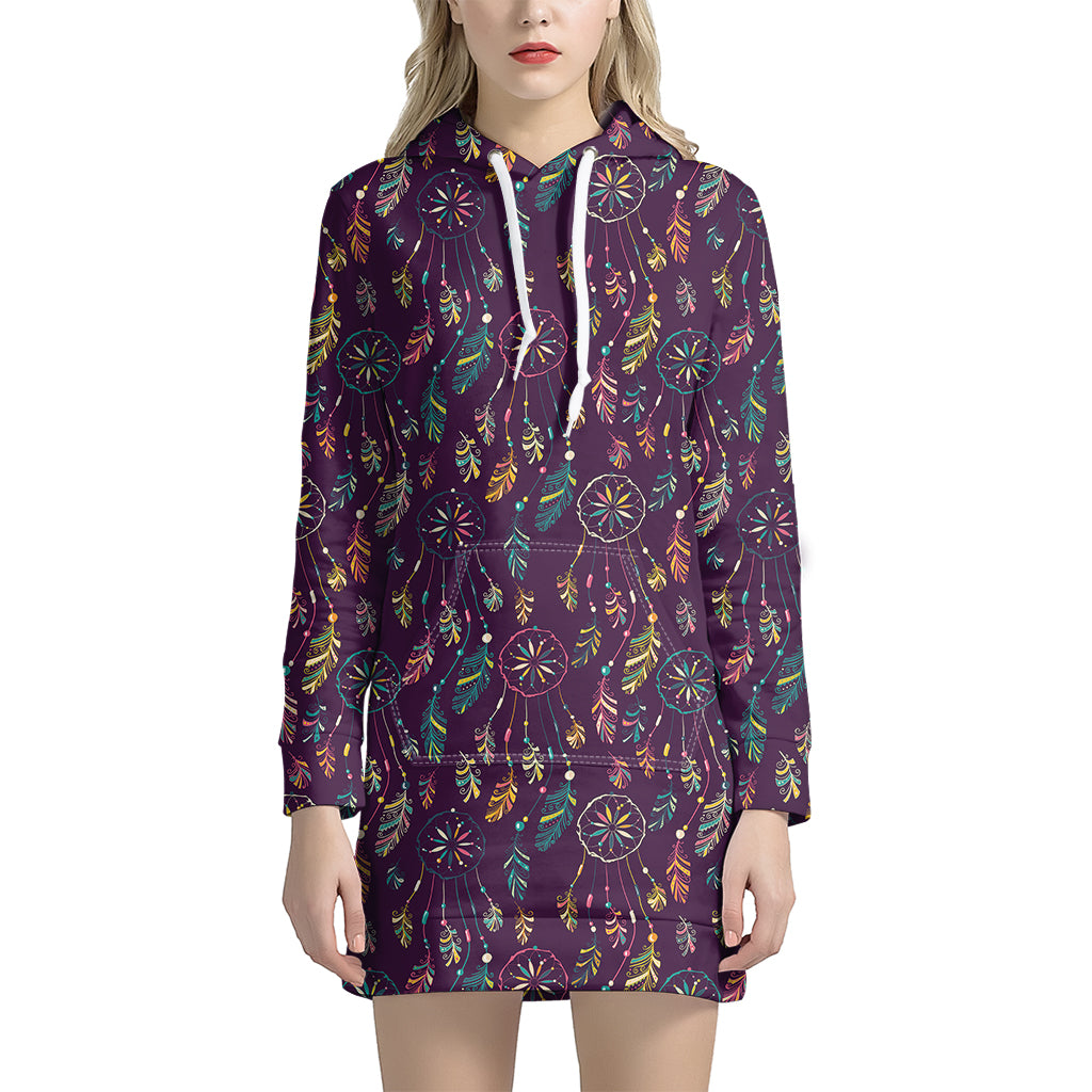 Purple Bohemian Dream Catcher Print Hoodie Dress