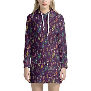 Purple Bohemian Dream Catcher Print Hoodie Dress