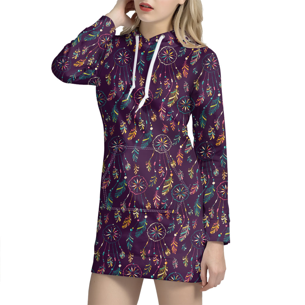 Purple Bohemian Dream Catcher Print Hoodie Dress