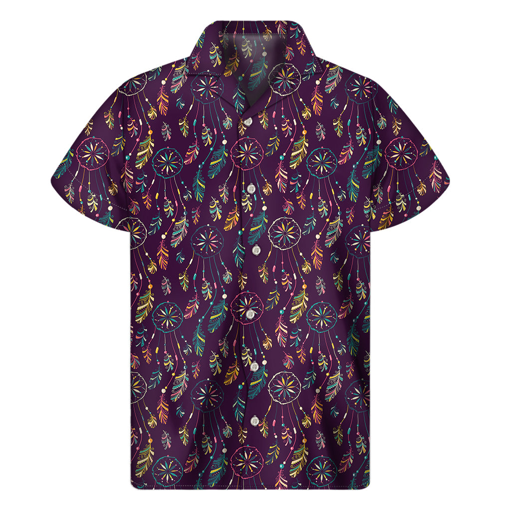 Purple Bohemian Dream Catcher Print Men's Short Sleeve Shirt