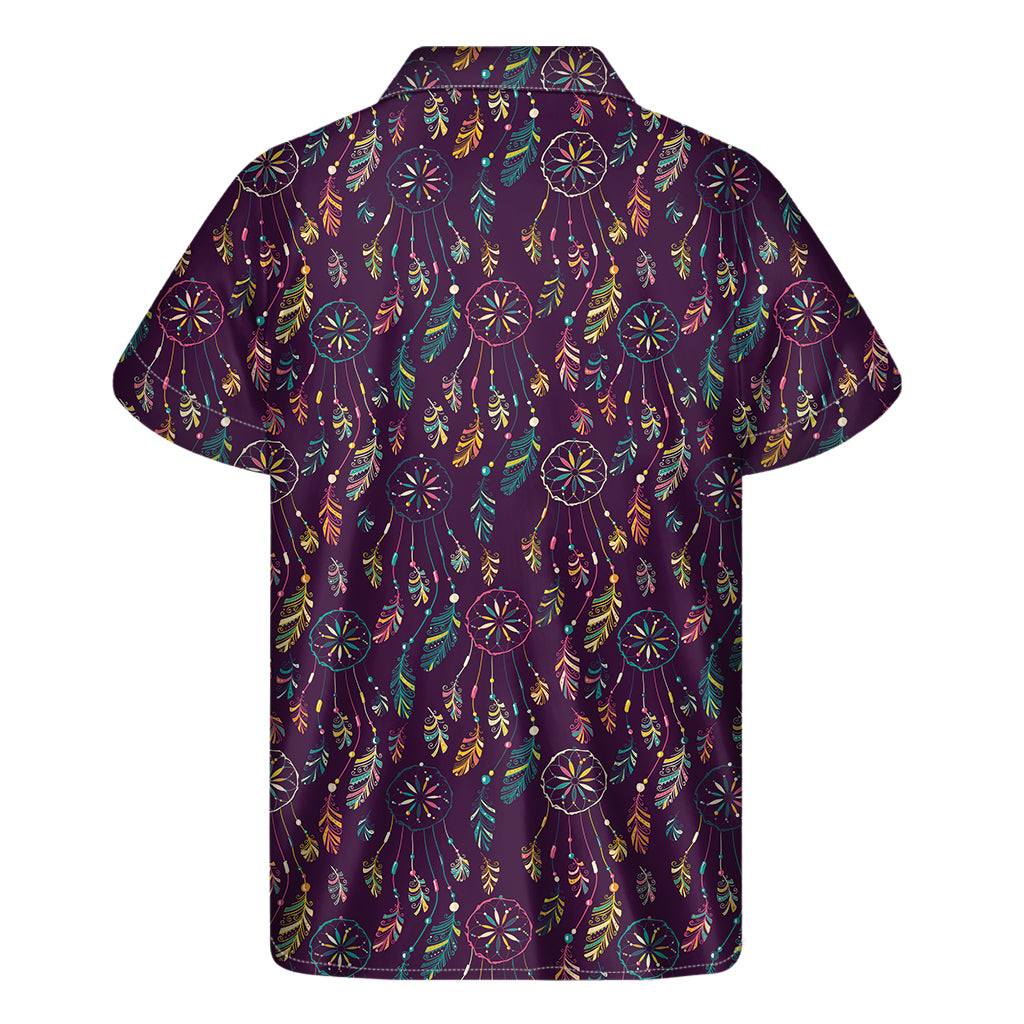 Purple Bohemian Dream Catcher Print Men's Short Sleeve Shirt