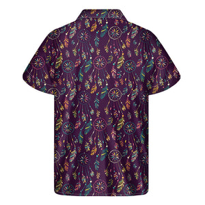 Purple Bohemian Dream Catcher Print Men's Short Sleeve Shirt