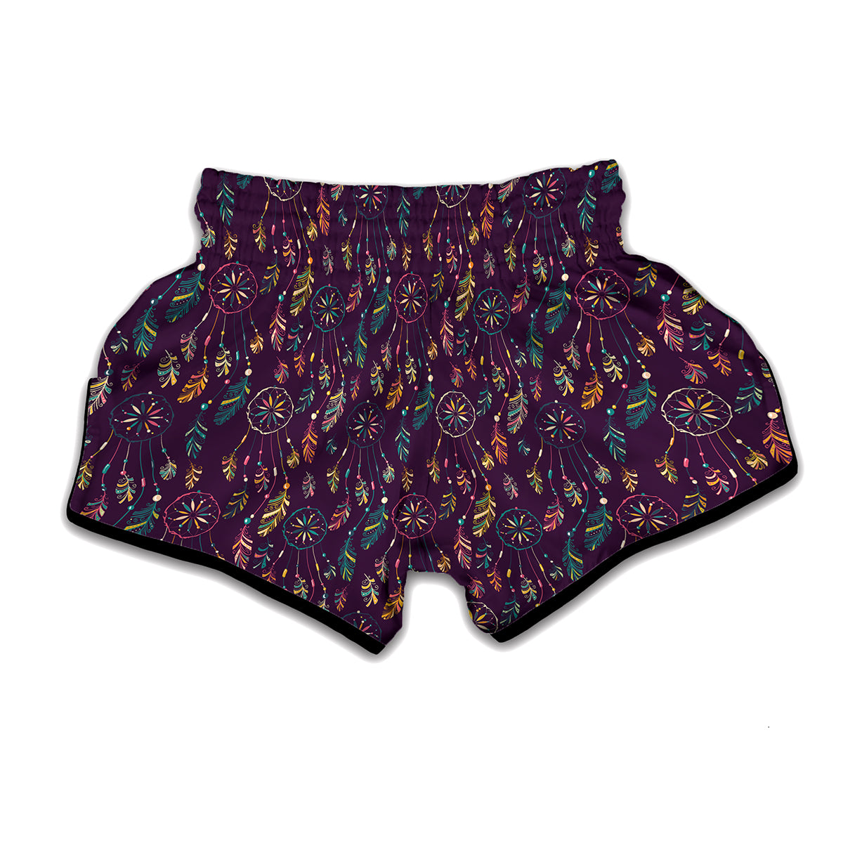 Purple Bohemian Dream Catcher Print Muay Thai Boxing Shorts