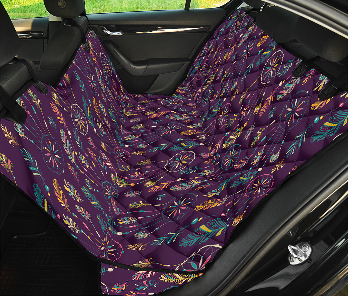 Purple Bohemian Dream Catcher Print Pet Car Back Seat Cover