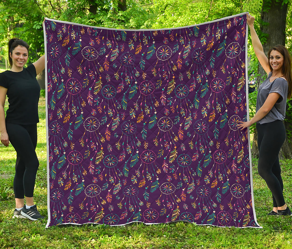 Purple Bohemian Dream Catcher Print Quilt