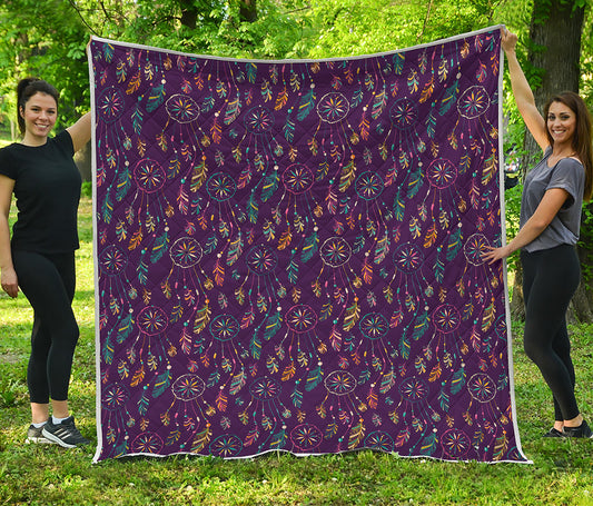 Purple Bohemian Dream Catcher Print Quilt