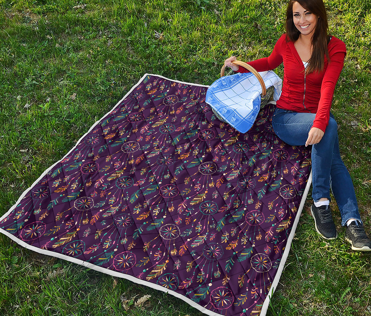 Purple Bohemian Dream Catcher Print Quilt