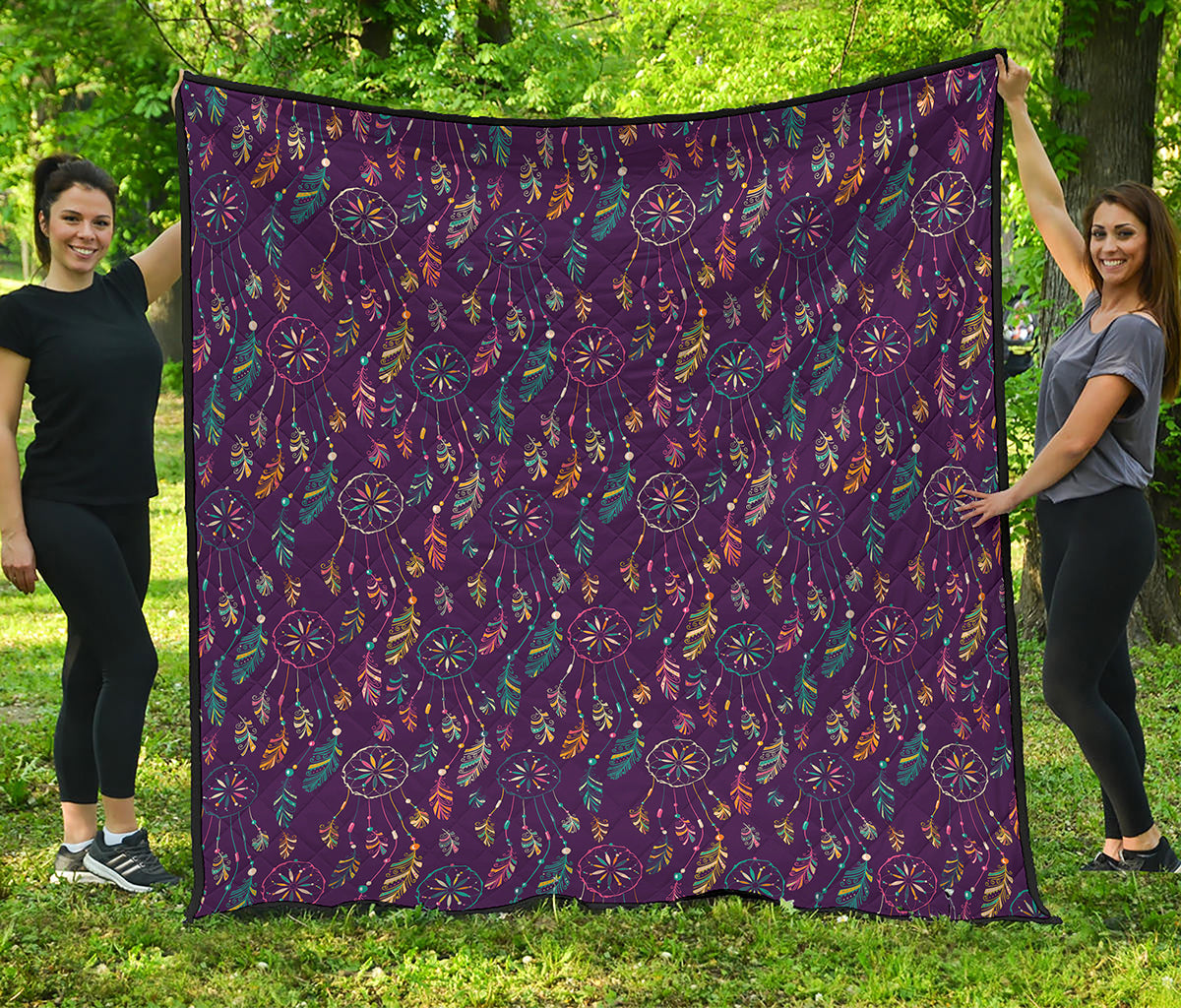 Purple Bohemian Dream Catcher Print Quilt