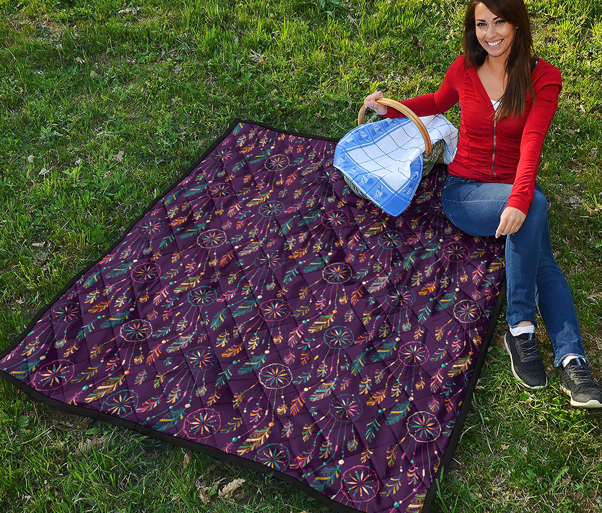 Purple Bohemian Dream Catcher Print Quilt