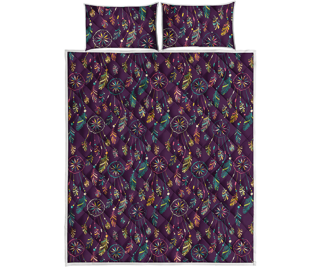 Purple Bohemian Dream Catcher Print Quilt Bed Set