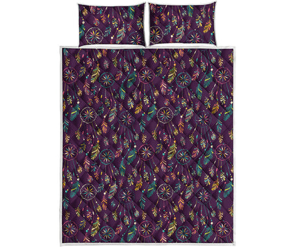 Purple Bohemian Dream Catcher Print Quilt Bed Set