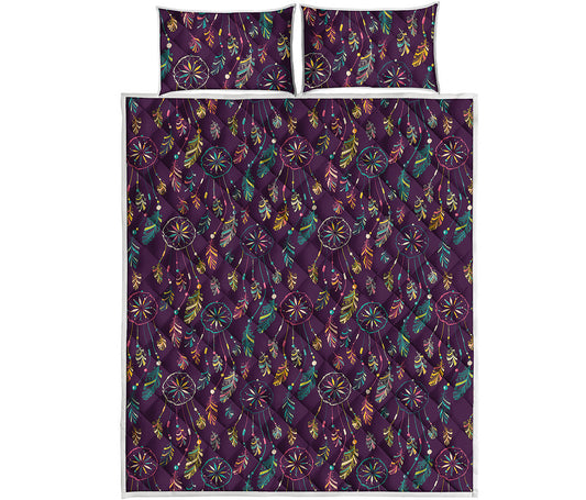 Purple Bohemian Dream Catcher Print Quilt Bed Set