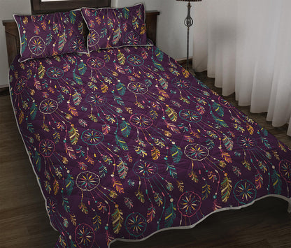 Purple Bohemian Dream Catcher Print Quilt Bed Set