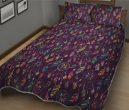 Purple Bohemian Dream Catcher Print Quilt Bed Set