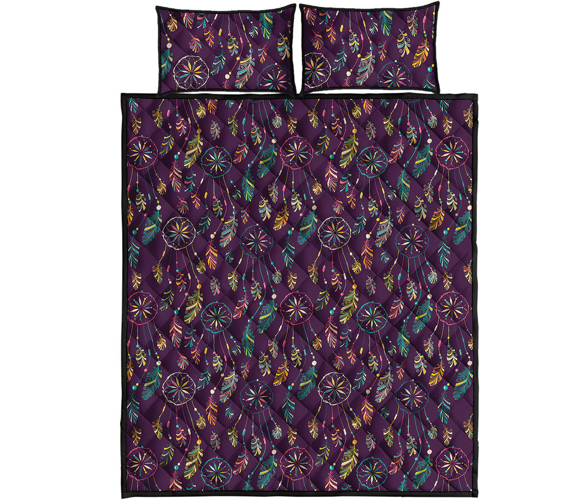 Purple Bohemian Dream Catcher Print Quilt Bed Set