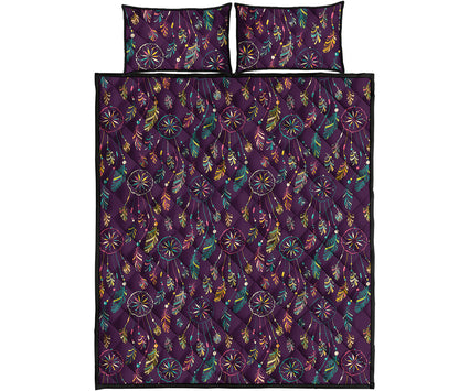 Purple Bohemian Dream Catcher Print Quilt Bed Set