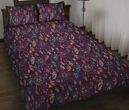 Purple Bohemian Dream Catcher Print Quilt Bed Set