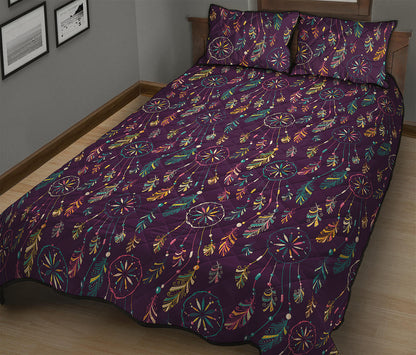 Purple Bohemian Dream Catcher Print Quilt Bed Set