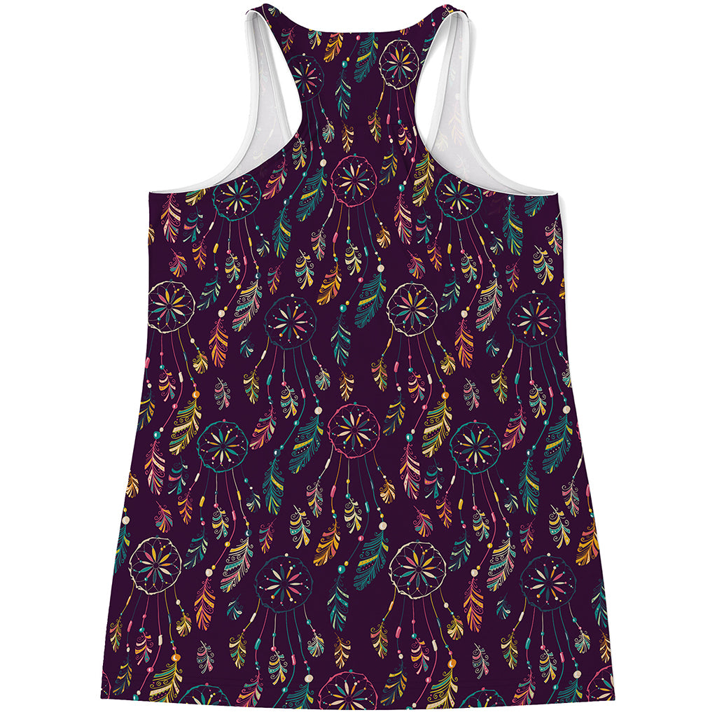 Purple Bohemian Dream Catcher Print Women's Racerback Tank Top