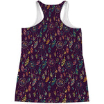 Purple Bohemian Dream Catcher Print Women's Racerback Tank Top