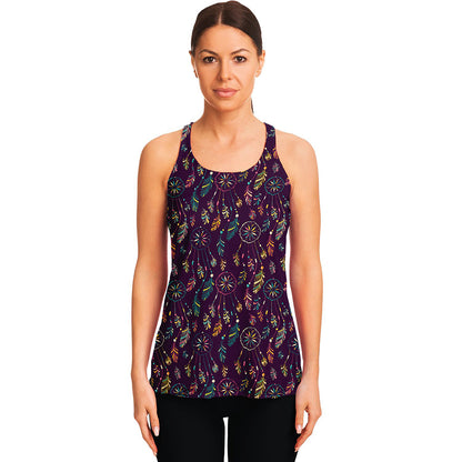 Purple Bohemian Dream Catcher Print Women's Racerback Tank Top
