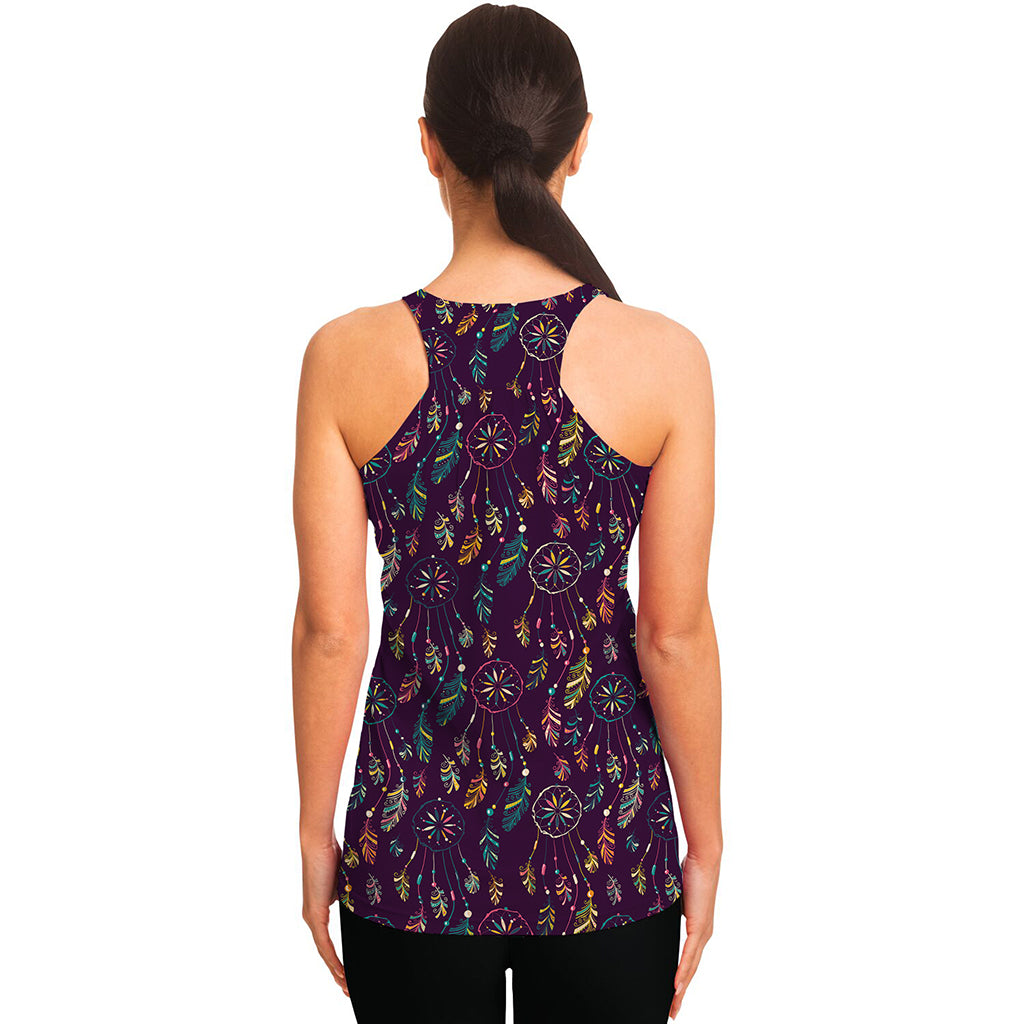 Purple Bohemian Dream Catcher Print Women's Racerback Tank Top