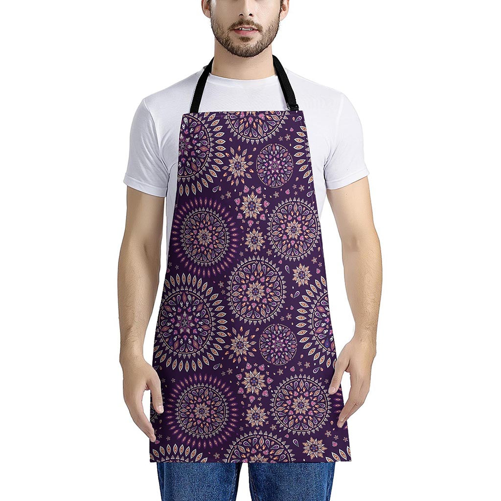 Purple Bohemian Mandala Pattern Print Apron