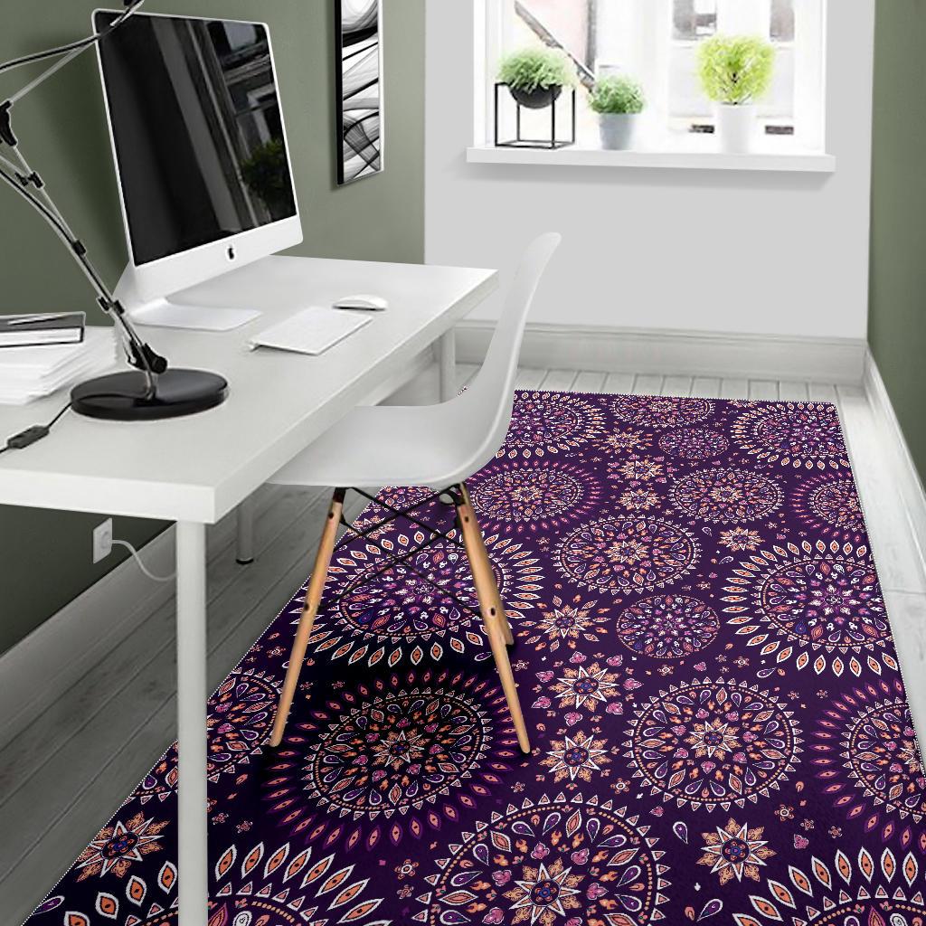 Purple Bohemian Mandala Pattern Print Area Rug GearFrost