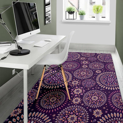 Purple Bohemian Mandala Pattern Print Area Rug GearFrost