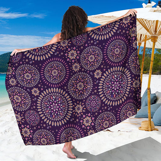Purple Bohemian Mandala Pattern Print Beach Sarong Wrap