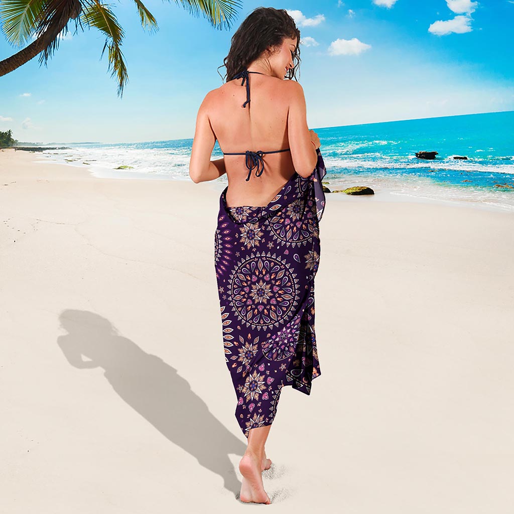 Purple Bohemian Mandala Pattern Print Beach Sarong Wrap