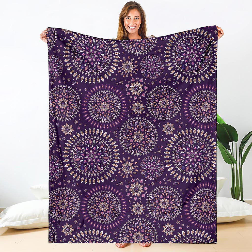 Purple Bohemian Mandala Pattern Print Blanket