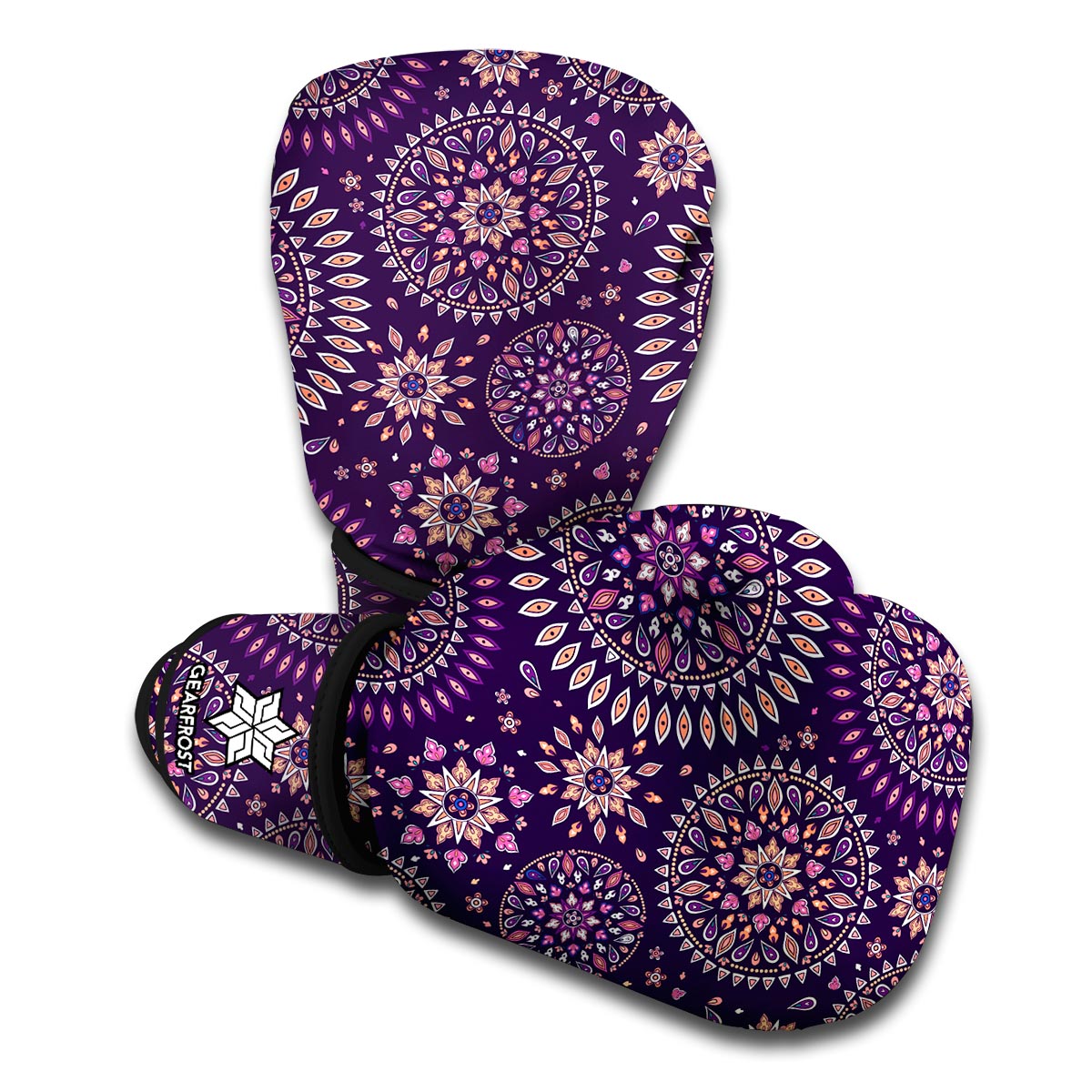 Purple Bohemian Mandala Pattern Print Boxing Gloves