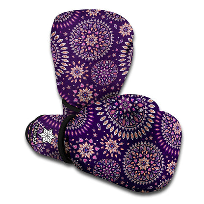 Purple Bohemian Mandala Pattern Print Boxing Gloves