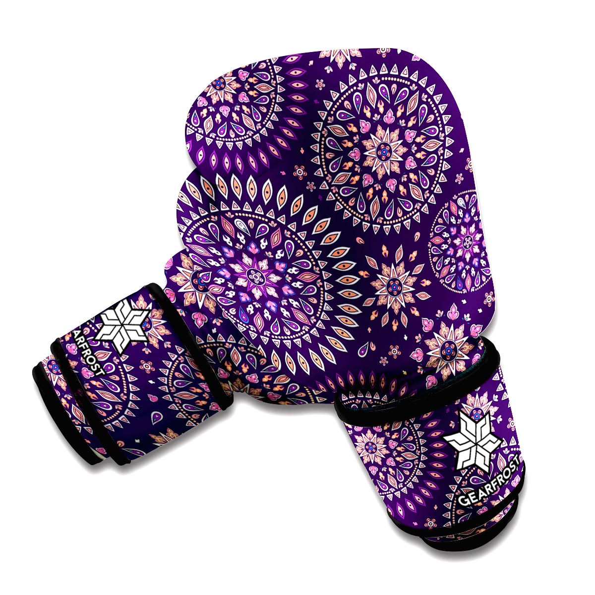 Purple Bohemian Mandala Pattern Print Boxing Gloves