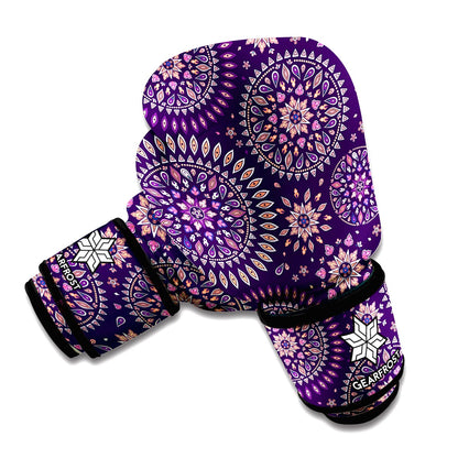 Purple Bohemian Mandala Pattern Print Boxing Gloves
