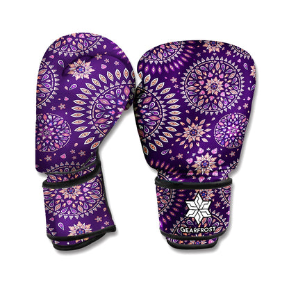 Purple Bohemian Mandala Pattern Print Boxing Gloves