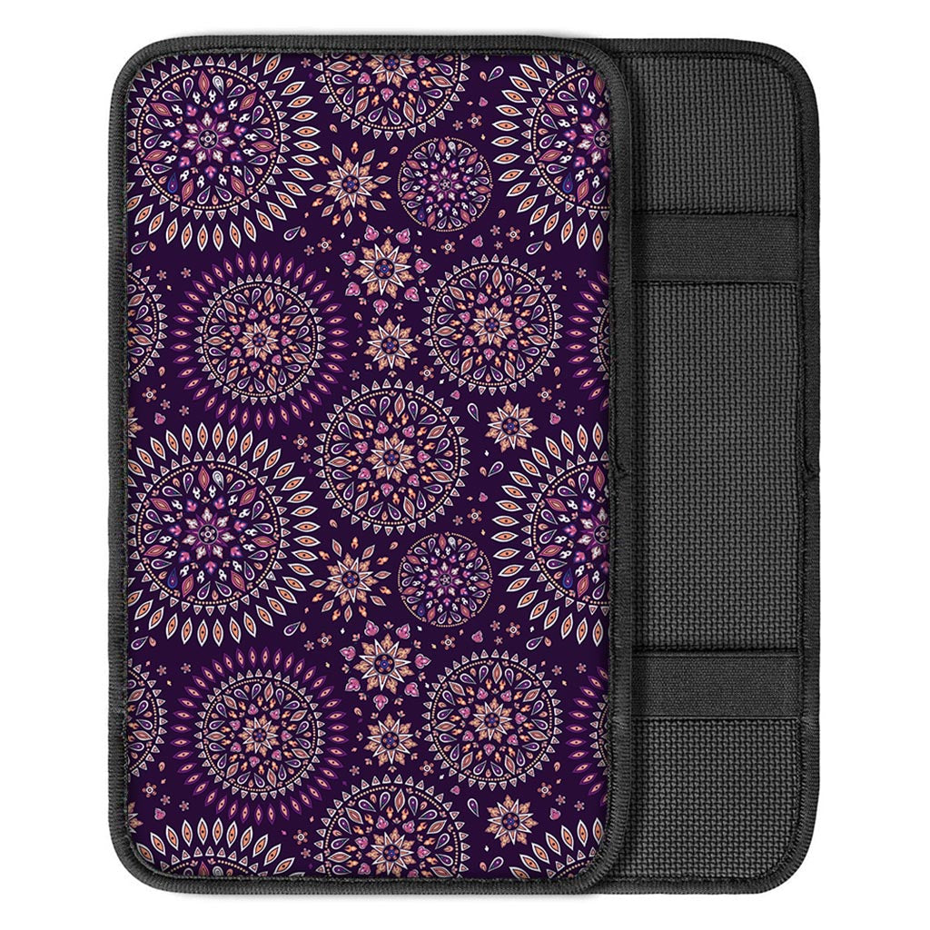 Purple Bohemian Mandala Pattern Print Car Center Console Cover