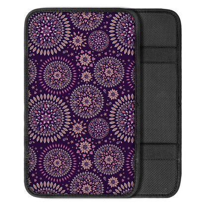 Purple Bohemian Mandala Pattern Print Car Center Console Cover