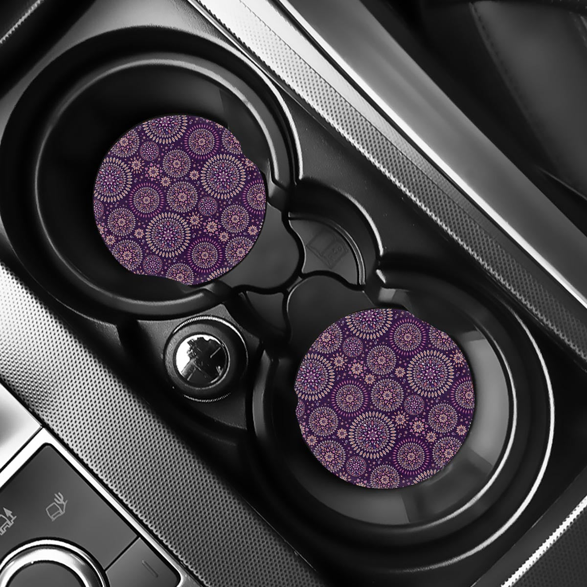 Purple Bohemian Mandala Pattern Print Car Coasters