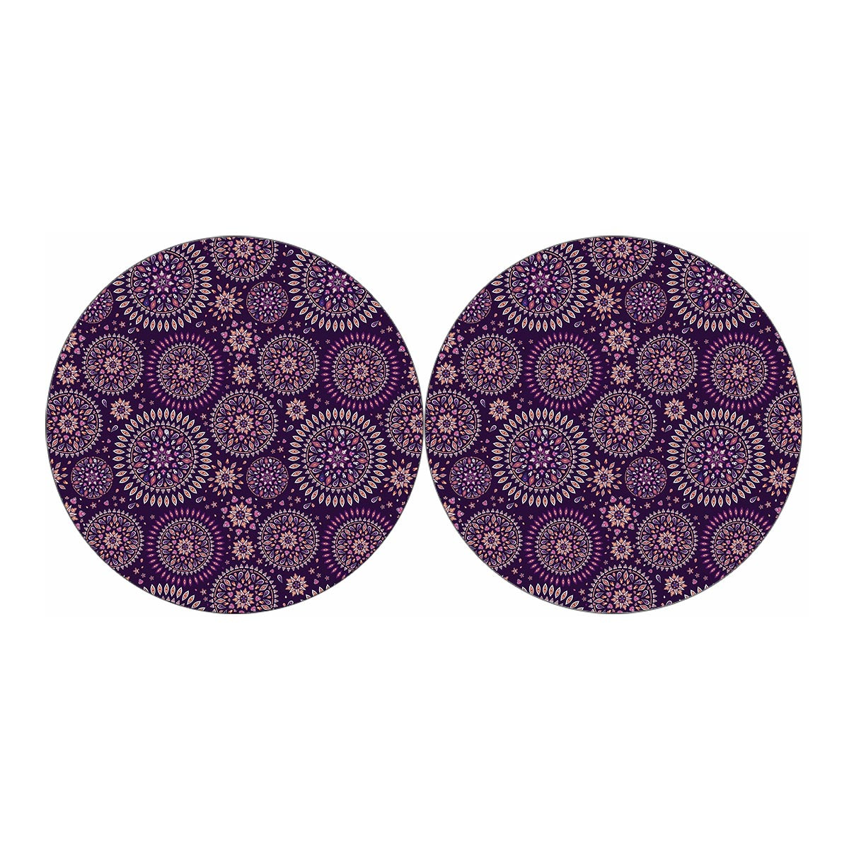 Purple Bohemian Mandala Pattern Print Car Coasters