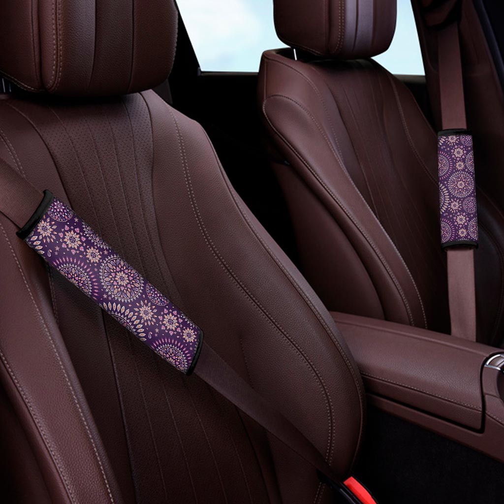 Purple Bohemian Mandala Pattern Print Car Seat Belt Covers
