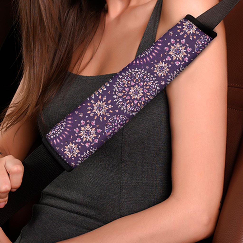 Purple Bohemian Mandala Pattern Print Car Seat Belt Covers