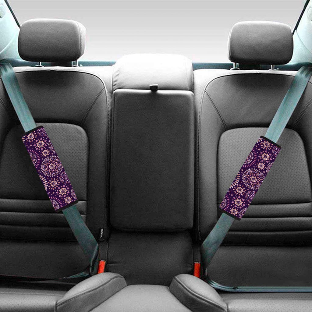 Purple Bohemian Mandala Pattern Print Car Seat Belt Covers
