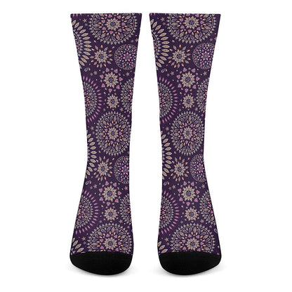 Purple Bohemian Mandala Pattern Print Crew Socks