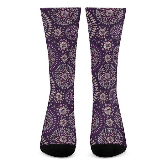 Purple Bohemian Mandala Pattern Print Crew Socks