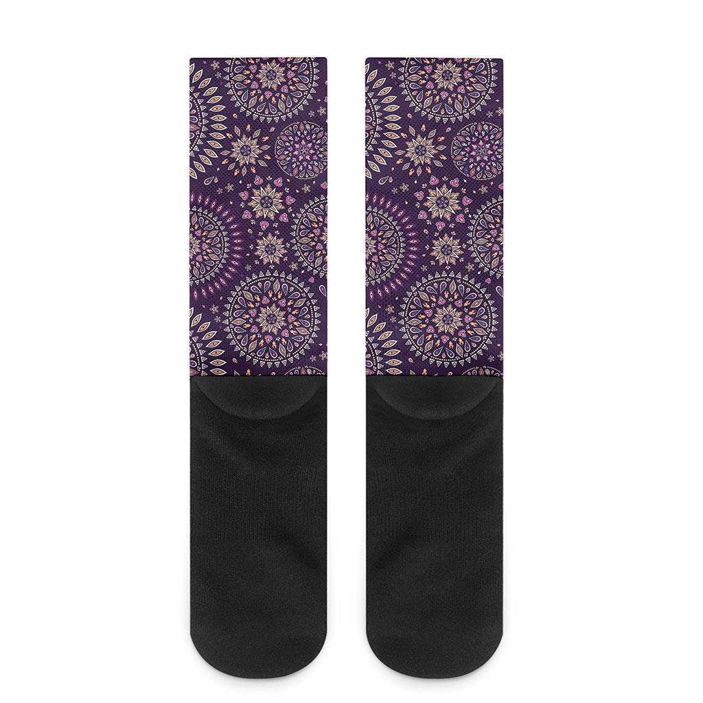 Purple Bohemian Mandala Pattern Print Crew Socks