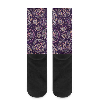 Purple Bohemian Mandala Pattern Print Crew Socks