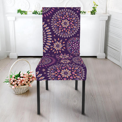 Purple Bohemian Mandala Pattern Print Dining Chair Slipcover