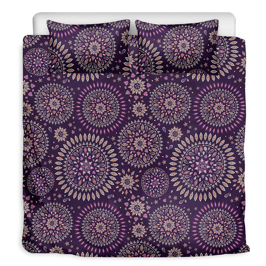 Purple Bohemian Mandala Pattern Print Duvet Cover Bedding Set